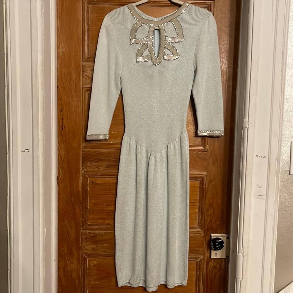 Pale Blue Vintage Knit Dress w/ Sequins